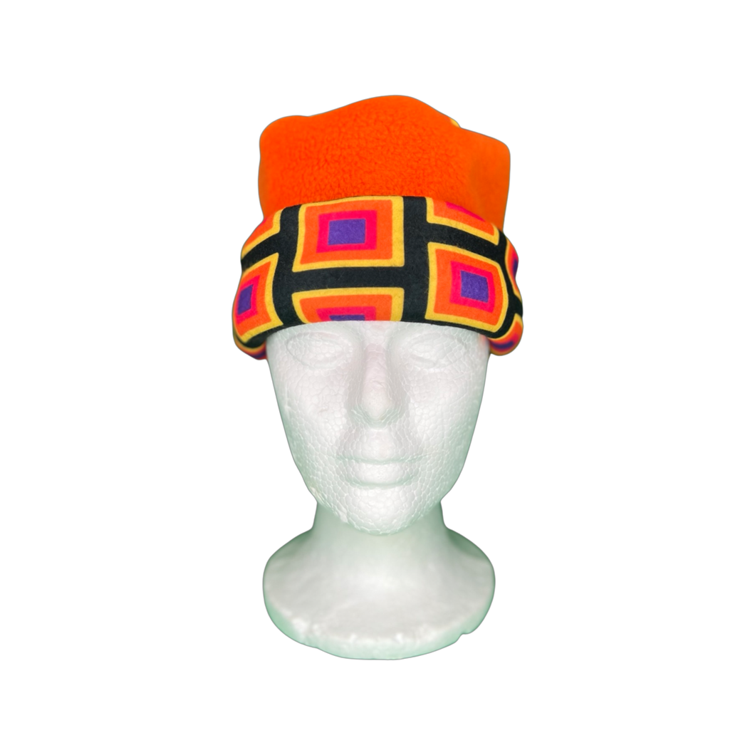 Orange Blocks Fleece Hat