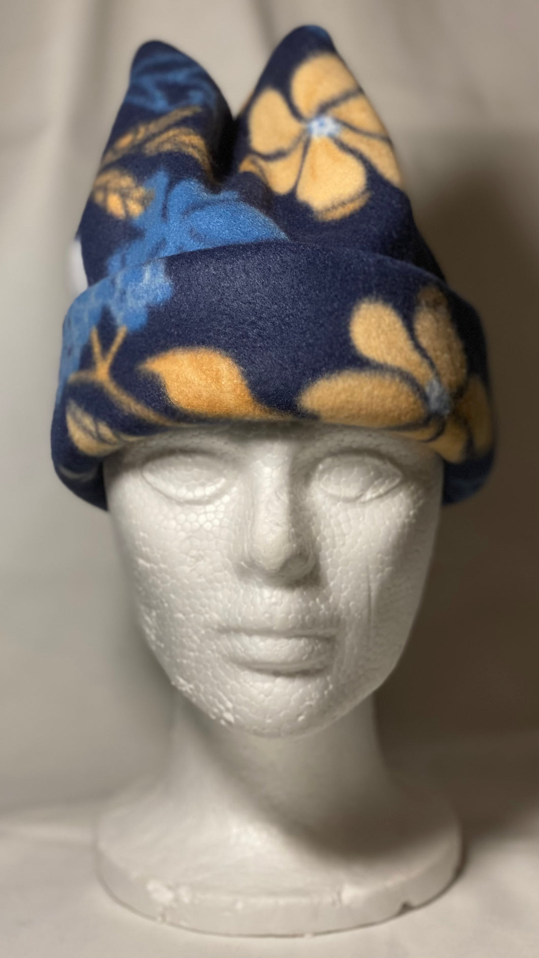 Navy Petals Fleece Hat