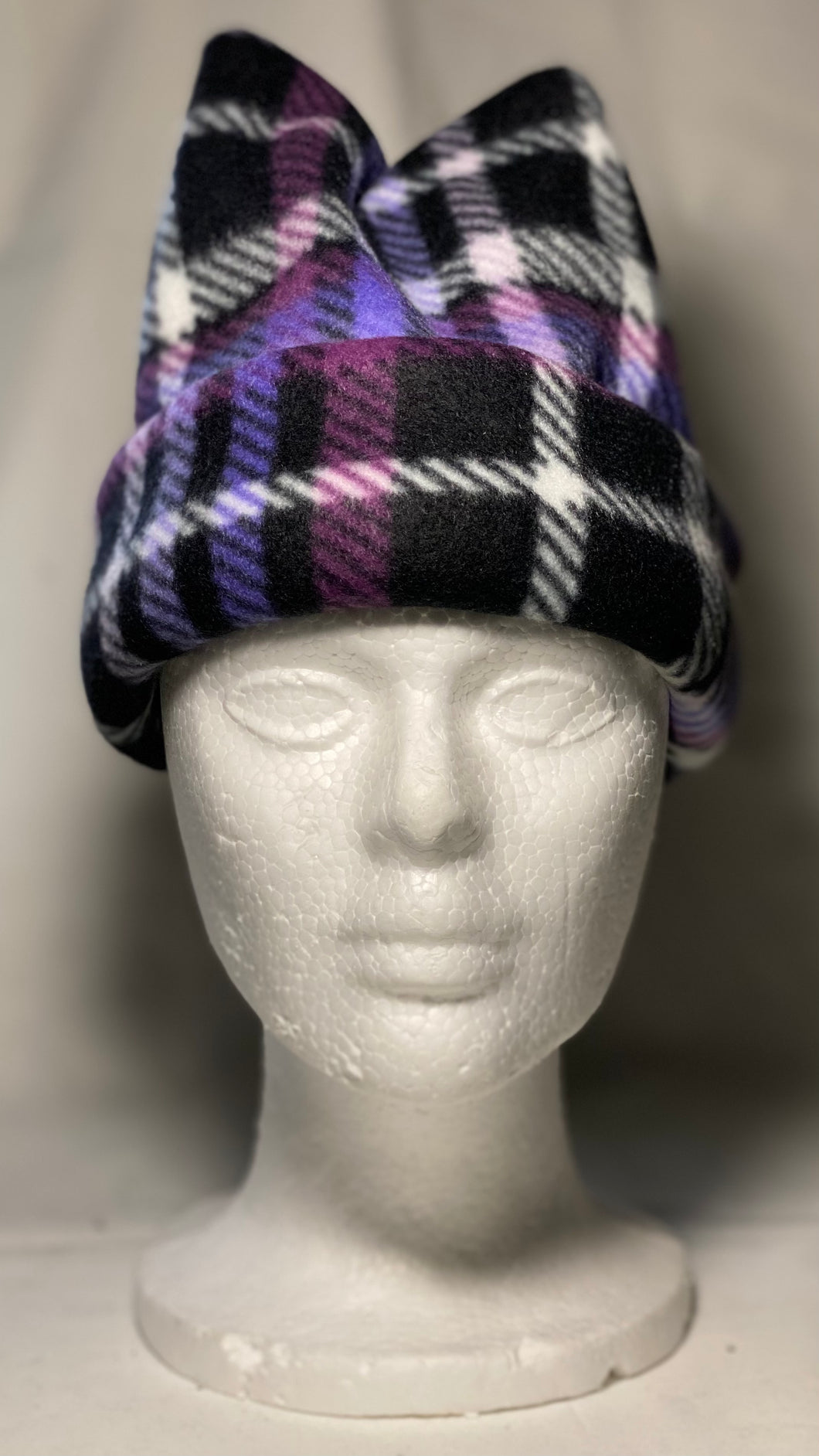 Purple Plaid Fleece Hat