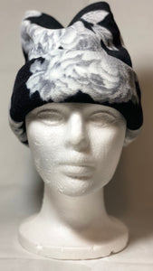 Black & White Rose Fleece Hat