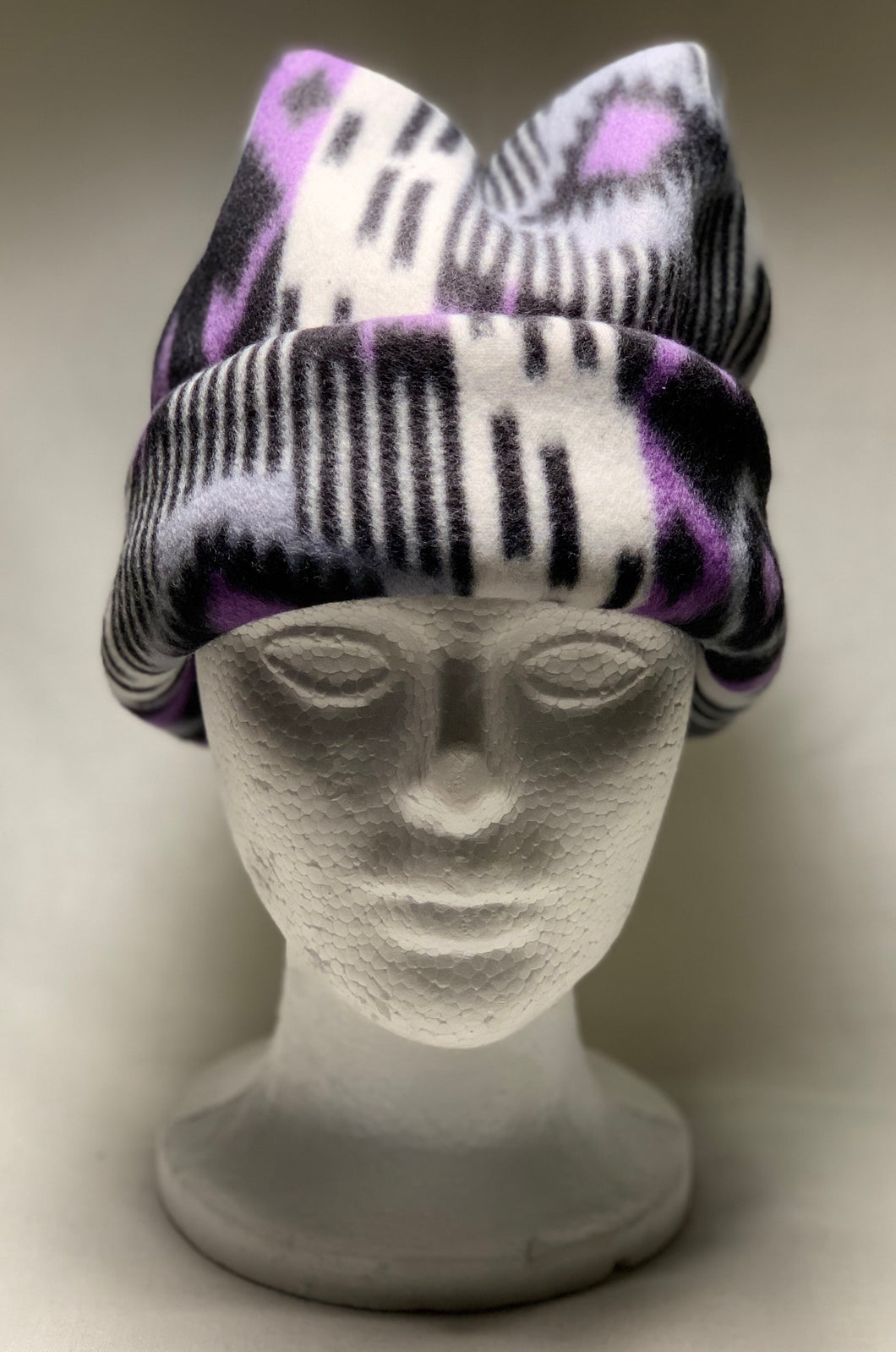 Purple & White Lines Fleece Hat